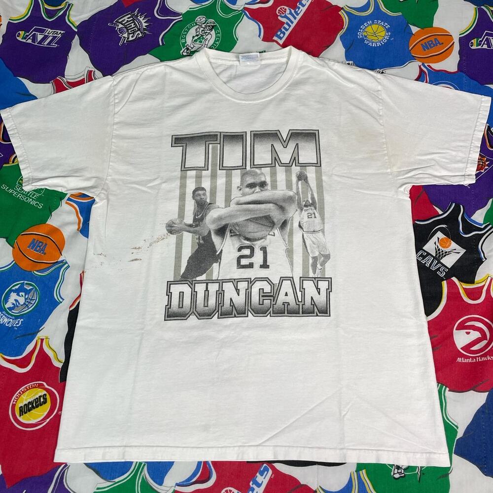 Vintage 2000s NBA Tim Duncan San Antonio Spurs Mens Sz Large T-Shirt Basketball